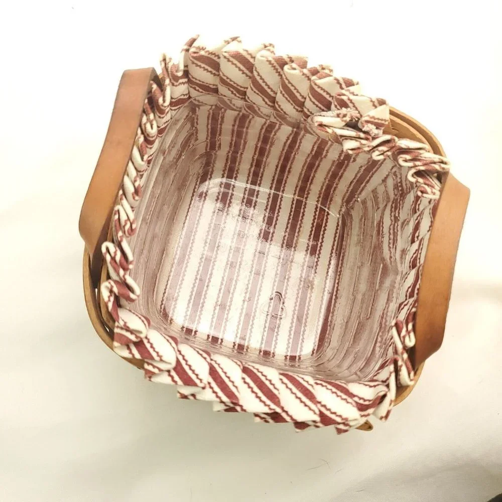 Longaberger Brown Leather Double Handle And Liner Handwoven Picnic Basket